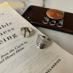 QMCOCO Simple Trend Multi-Layer Geometric Wide Ring Silver Color Ring Korean Fashion Exquisite Women's Daily Jewelry Accessories