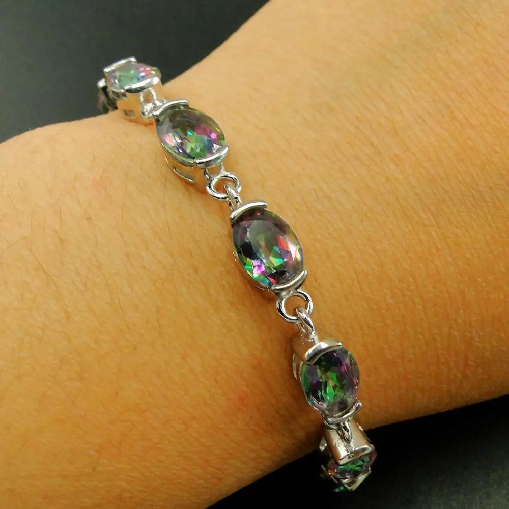 

100% 925 Sterling Silver Rainbow Mystic Topaz Women Bracelet for Engagement Wedding gift Jewelry