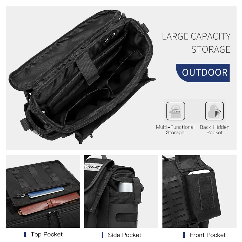 Imagem -05 - Ozuko Bolsa de Ombro Masculina Bolsa Tiracolo de Ombro Impermeável Funcional para Homens Bolsa de Viagem de Grande Capacidade para Uso ao ar Livre