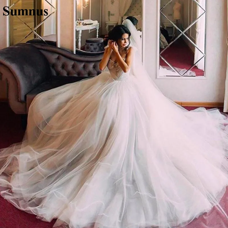 

Sumnus Ball Gown Wedding Dress 2024 Lace Appliques Tulle Long Chapel Bridal Dresses Princess vestidos de noiva