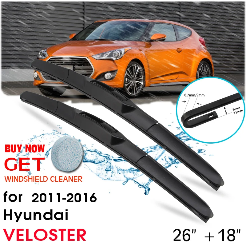 

Car Blade Front Window Windshield Rubber Silicon Refill Wiper For Hyundai VELOSTER 2011-2016 LHD / RHD 26"+18" Car Accessories