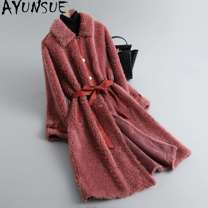 

AYUNSUE Winter Real Wool Long Jacket Women Autumn 2021 Sheep Shearling Coat Female Fur Coat Korean Style Jaqueta Feminina Gxy305