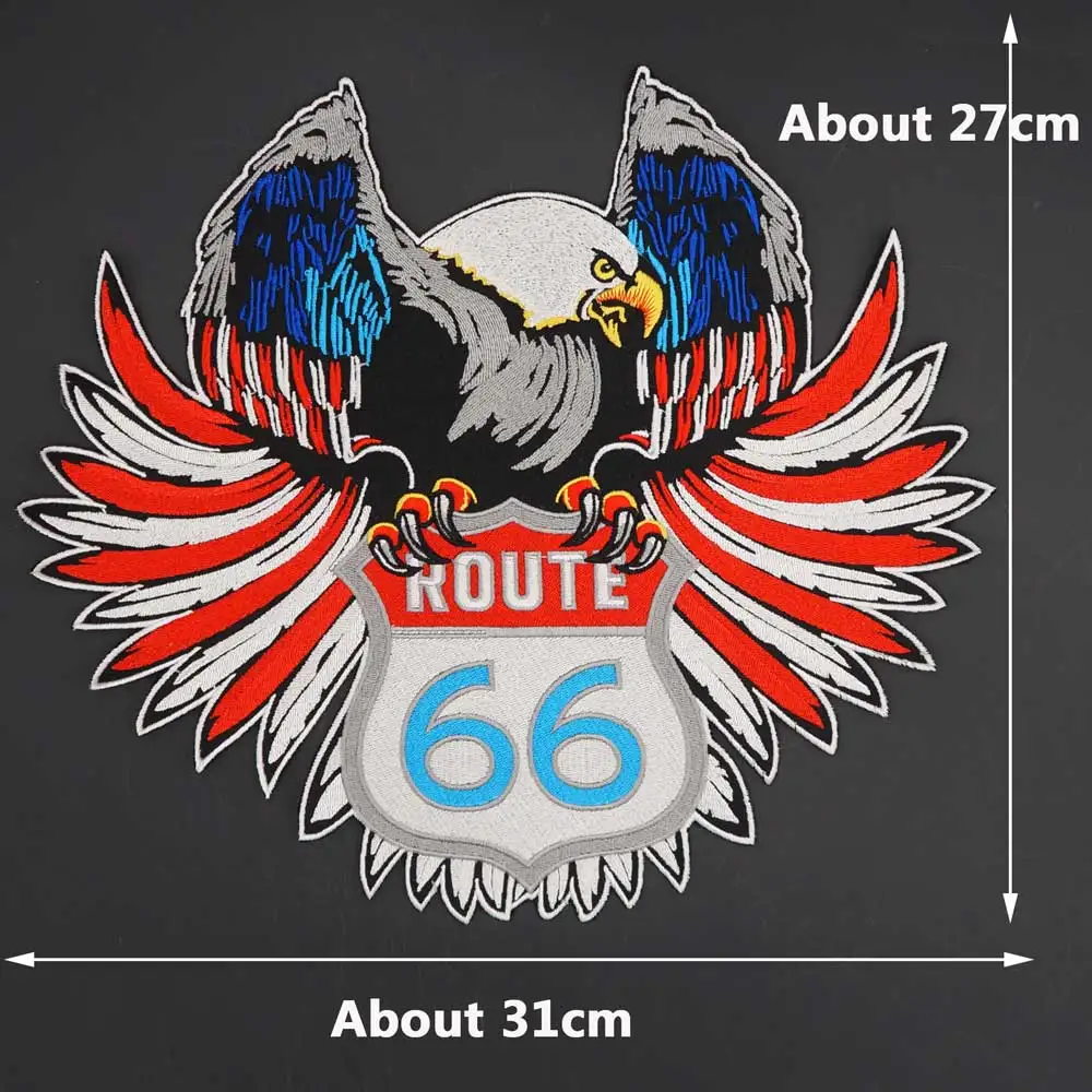 Route 66 Eagle Embroidery Large Size Motorcycle Biker Patch for Leather Vest