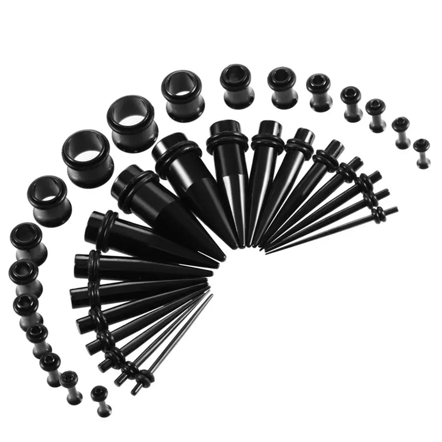 36pcs/lot Surgical Steel Ear Taper Expander Single Flared Ear Tunnel Plugs Kit 14G-00G Ear Stretcher Gauges Set Piercing Jewelry