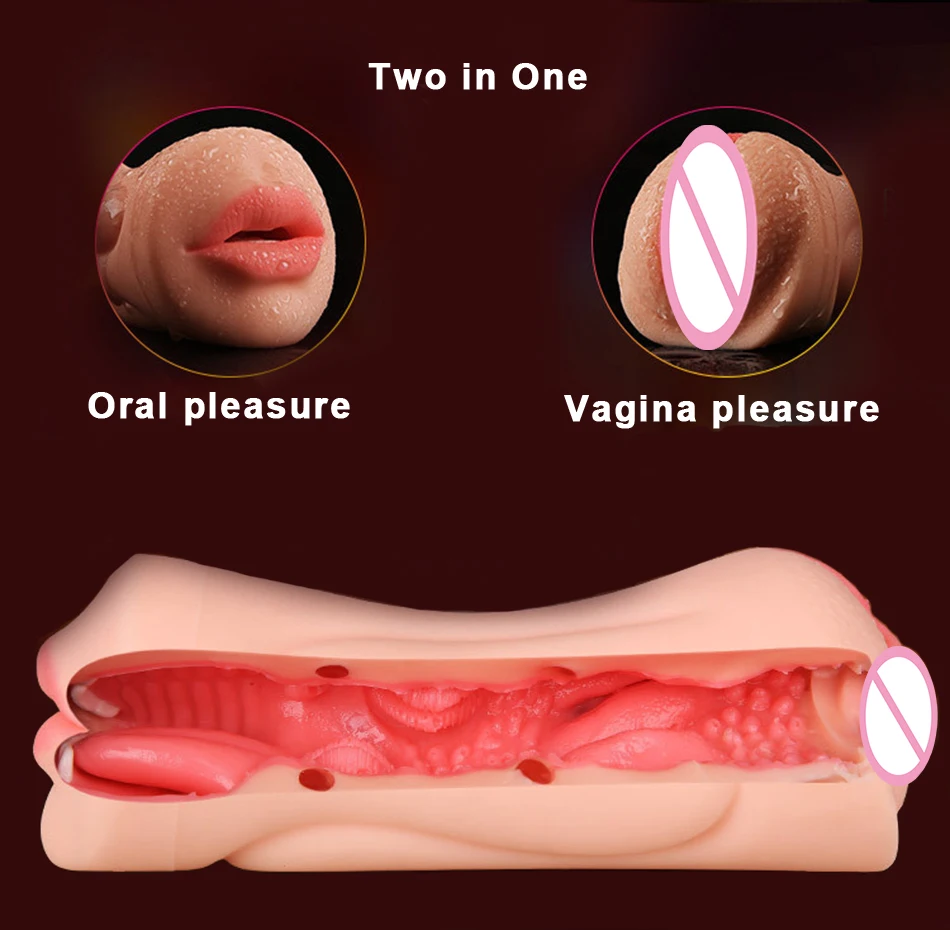 Sex Toy for Men real Realistic Vagina Oral Mouth Artificial Deep Throat with Tongue Teeth Silicone Male Masturbator Pocket Pussy