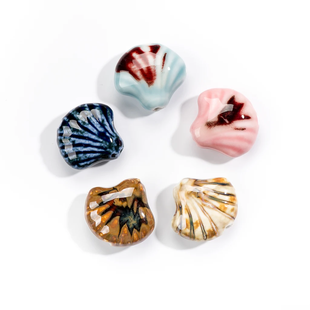 32#2pcs Multicolor Scallop Shape Marine Series Ceramic Beads  Pendant For Jewelry Making #MY303