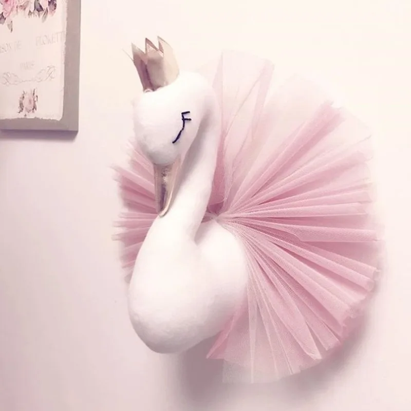 

Baby Girl Room Plush Animal Head Swan Flamingo Wall Decoration Baby Stuffed Toys Girls Bedroom Accessories Decor Kids Child Gift