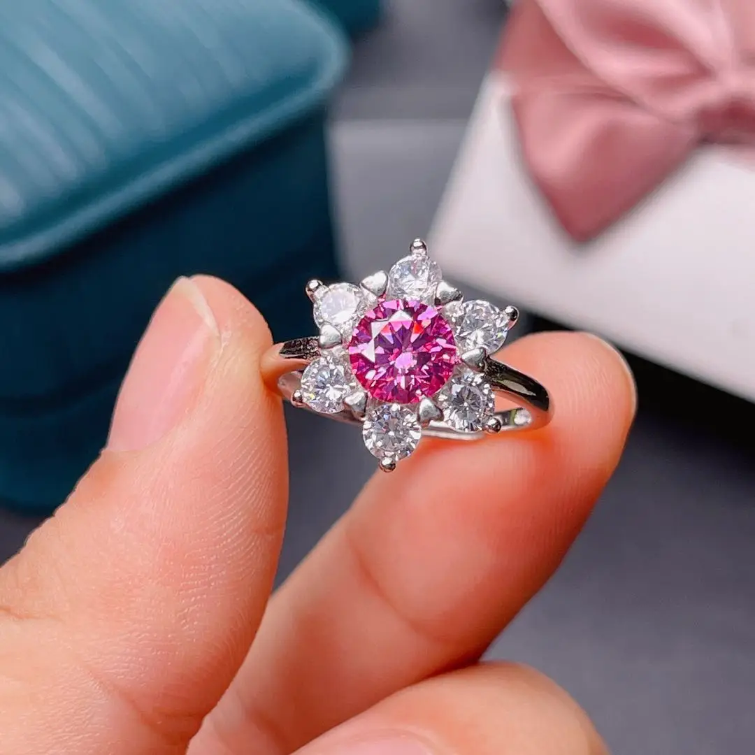 New Crackling Pink Moissanite Ring for Women Jewelry Engagement Ring for Wedding Real 925 Silver Party Gift 1 Carat Lab Diamond