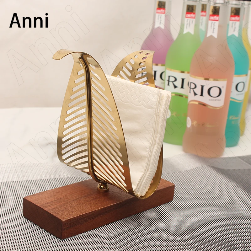 Creativity Solid Wood Tissue Boxes Japanese Modern Vertical Gilded Leaves Decorative Napkin Holder Restaurant Hotel Ornaments