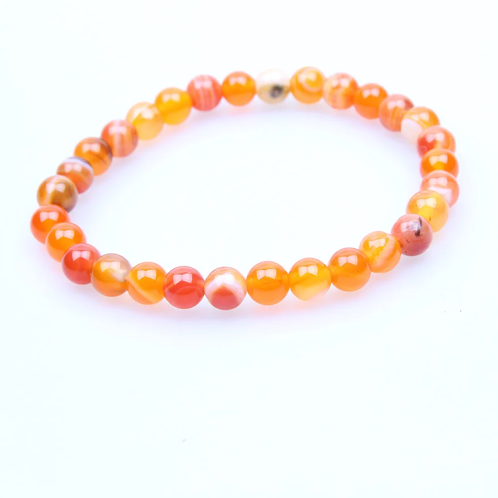 6mm 8mm 10mm 12mm Orange Natural Stone Bracelets Indian Agat Natural Stone Beaded Round Beaded Stretch Bracelets Bangles