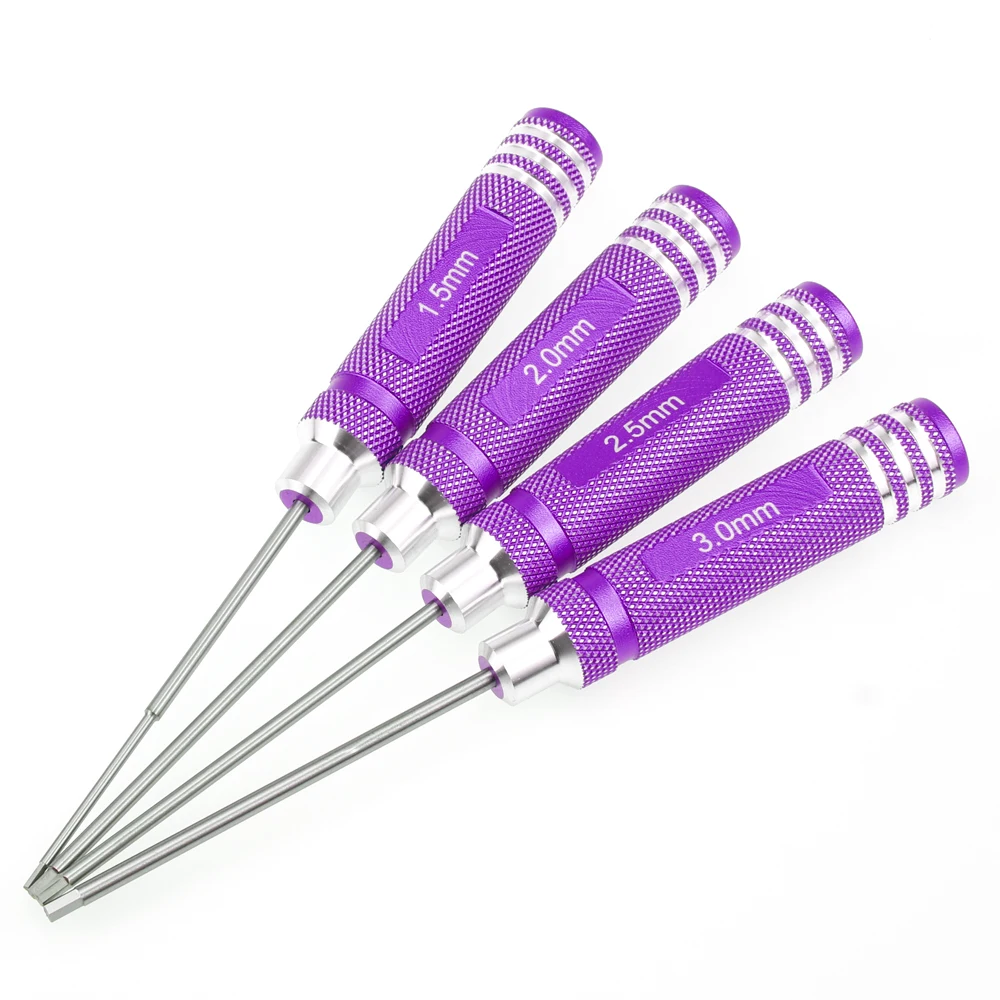 4PCS 1.5mm 2.0mm 2.5mm 3mm Alloy Aluminum Allen Hex Screwdrivers Key Driver Tool Set Handle for RC Hobby Model Car