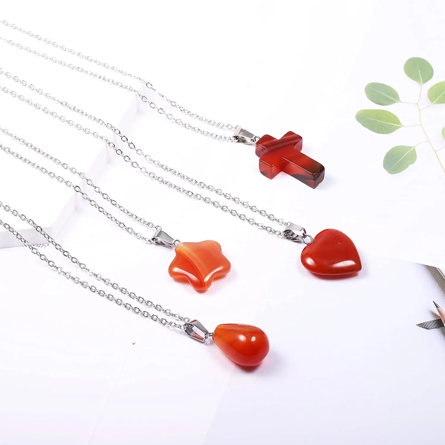 Natural Red Agate Pendant Choker for Women | Heart Star Cross Teardrop Carnelian Chakra Stone Necklaces Jewelry Girl