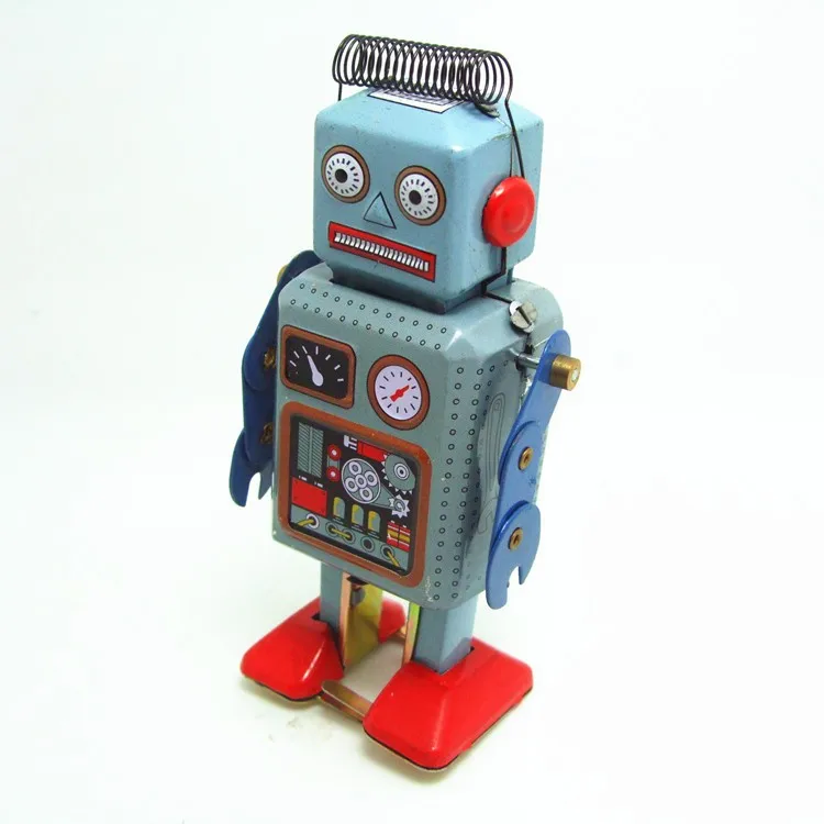 

[Funny] Classic collection Retro Clockwork Windup Metal Walking Tin Toy repairman Robot Vintage Mechanical MS249 kids gift