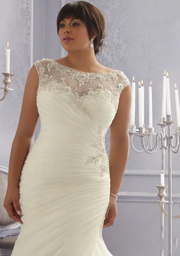 Design distintivo abiti da sposa taglie forti abito da sposa a sirena Scoop abito da sposa in Organza con ricamo in rilievo di cristallo 2019