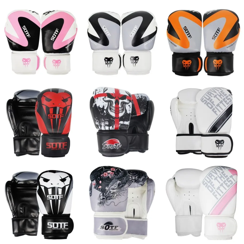 

SUOTF MMA Fierce fighting Boxing Sports Leather Gloves Tiger Muay Thai boxing pads fight Women/Men sanda boxe thai glove box