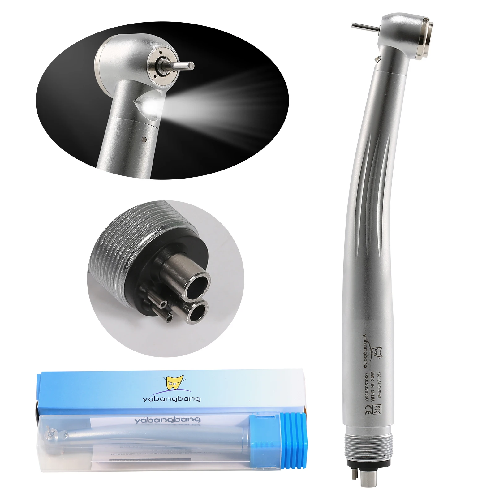 YABANGBANG Triple Water Spray LED E-generator 4 Hole Dental High Speed Handpiece Large Head Push Button Chuck KAVO Style