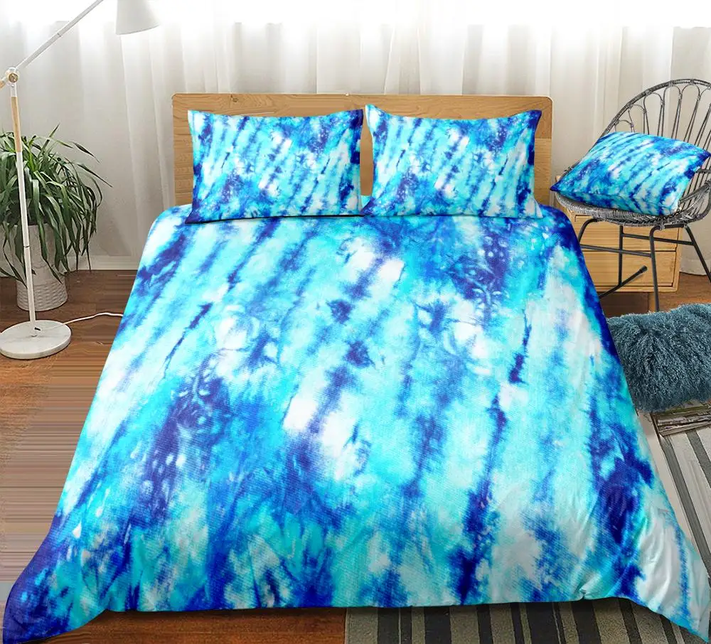 Tie Dye Bedding Set Blue Tie Dyed Duvet Cover Set Boho Hippie Bed Linen Bedspread Boys Girls Home Textile Microfiber Beds Set