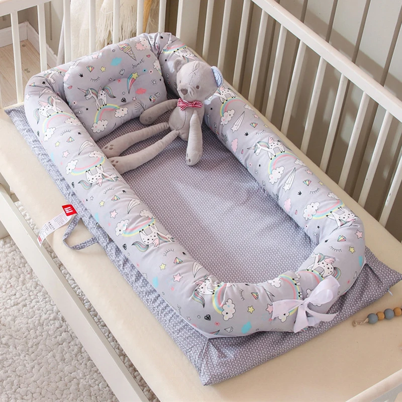 QWZ New Portable Baby Bionic Bed Cotton Cradle Baby Bassinet Bumper Folding Sleep Nest for Toddler Newborn Play Mat Travel Bed