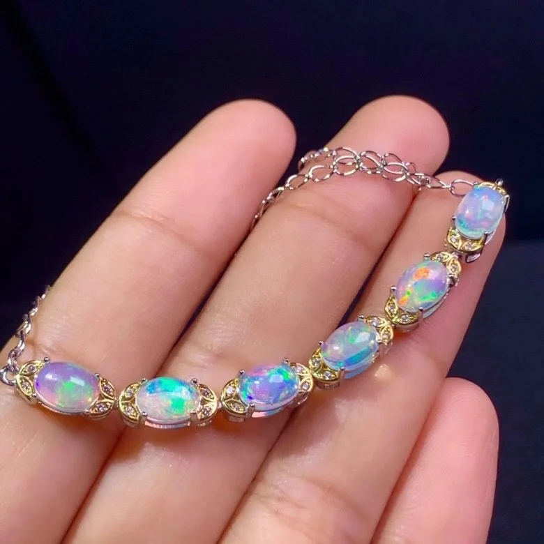 

New style natural opal bracelet 925 silver women's bracelet two-color electroplating process, each piece is a boutique