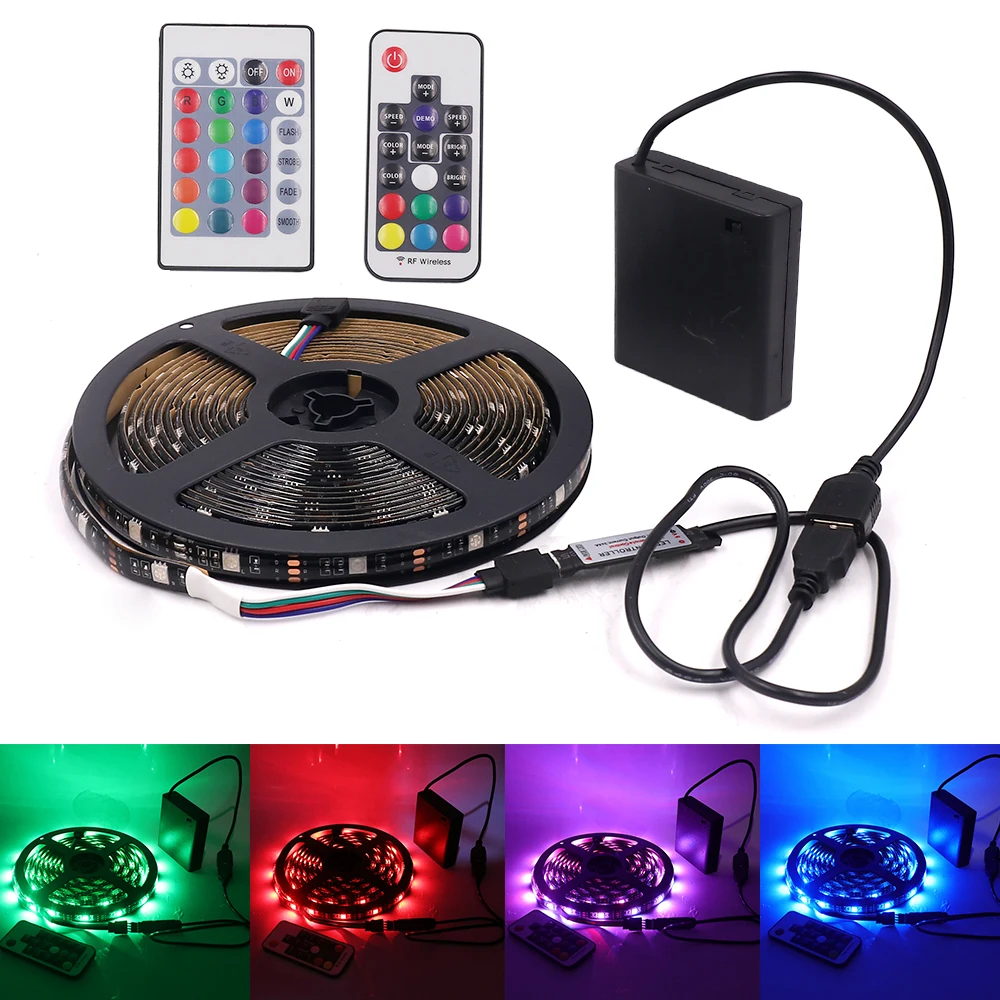 5V USB LED Strip Light RGB 5050 Battery Power Kit Waterproof LED Tape String Lighting For PC LCD TV Backlight Home Decoration
