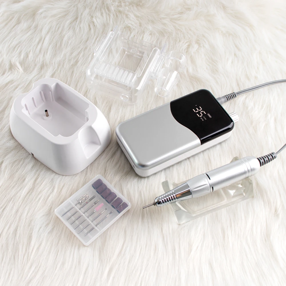 Trapano elettrico per unghie con base a batteria da tavolo Wave Set di trapani da 35000 giri/min per manicure e pedicure Batteria ricaricabile wireless