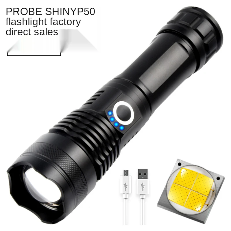 

P50 Strong Light Flashlight 26650 Battery Display LED Telescopic Zoom USB Rechargeable Outdoor Camping Searchlight Flashlight