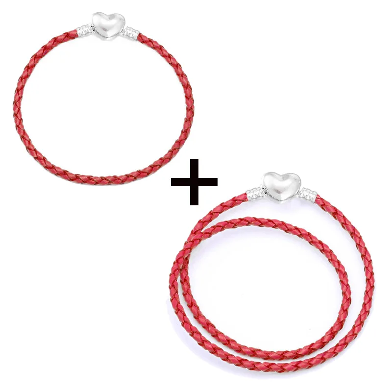 2Pcs/Lot Dropshipping 3mm Red Leather Charm Bracelet DIY Silver Plated Snake Chain Bracelet For Women Jewelry Gift Making