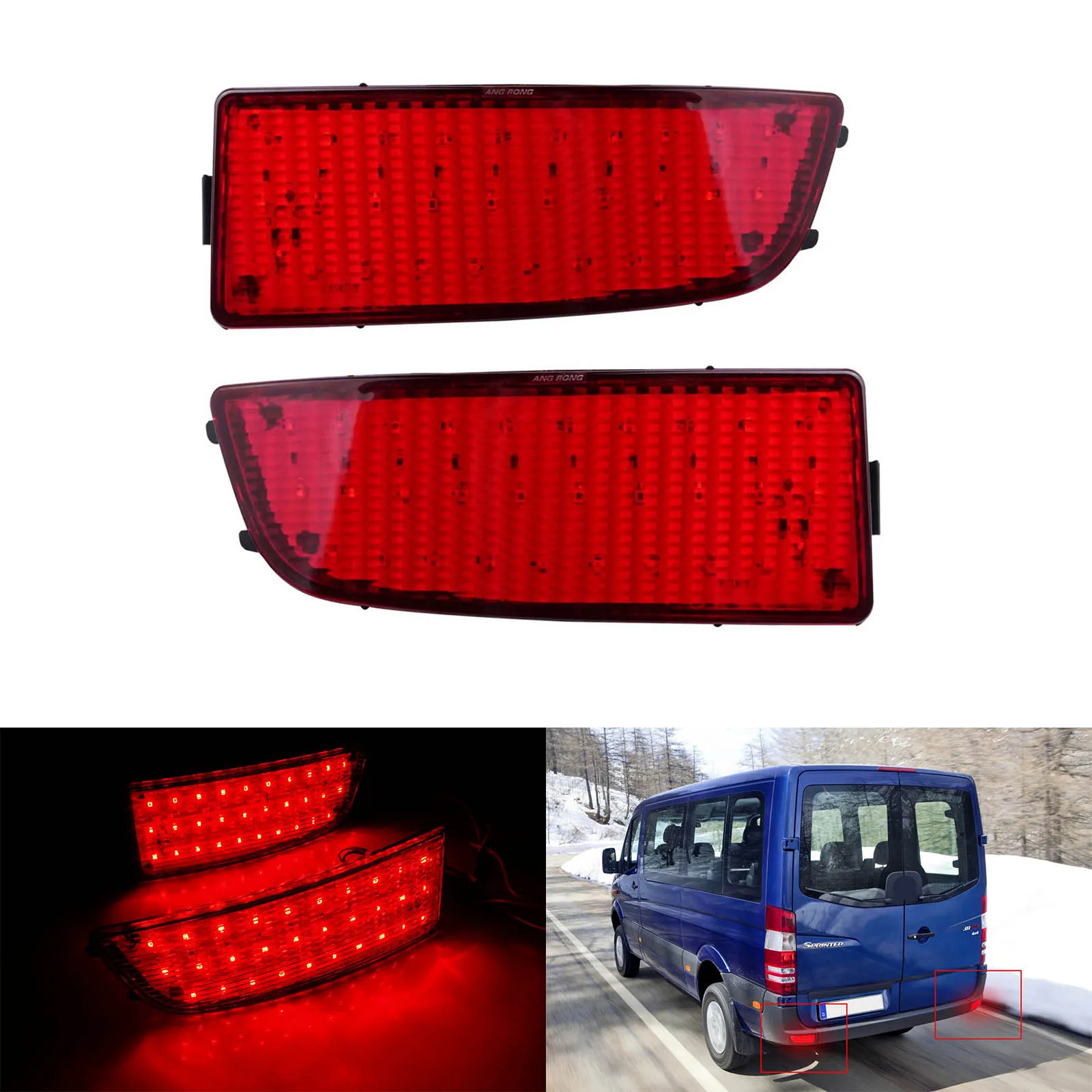 

2x LED Rear Bumper Reflector Brake Light For 06-18 Mercedes Sprinter W906 Crafter