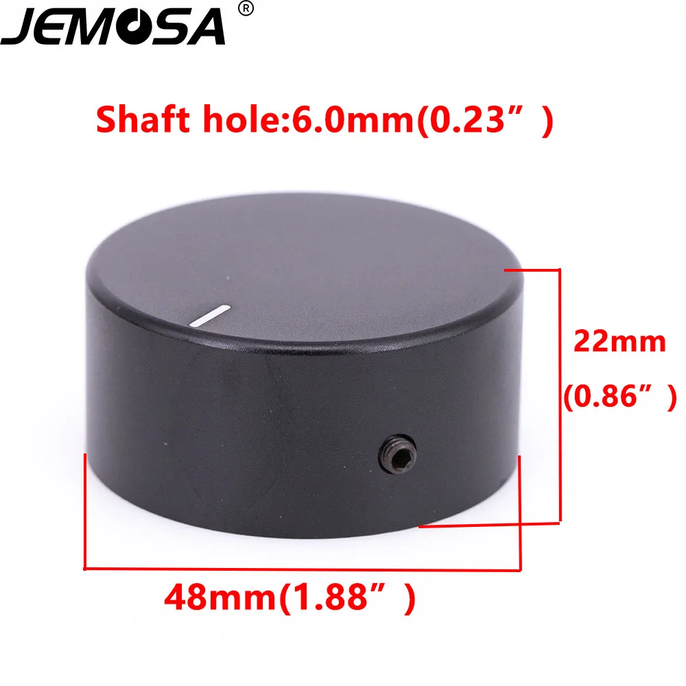 48*22mm botão do potenciômetro de volume usinado sólido de alumínio completo para alta fidelidade áudio guitarra amp pedal efeito dac rádio 6mm 1pc