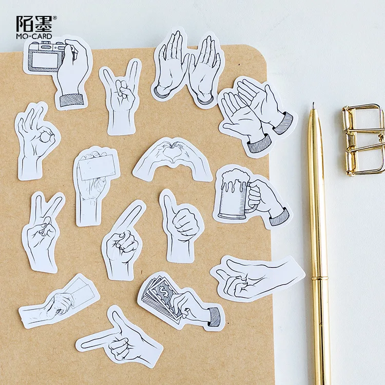 45 Pcs/lot Mini Black And White Gestures Sticker Decoration DIY Scrapbooking Sticker Stationery Kawaii Diary Label Sticker