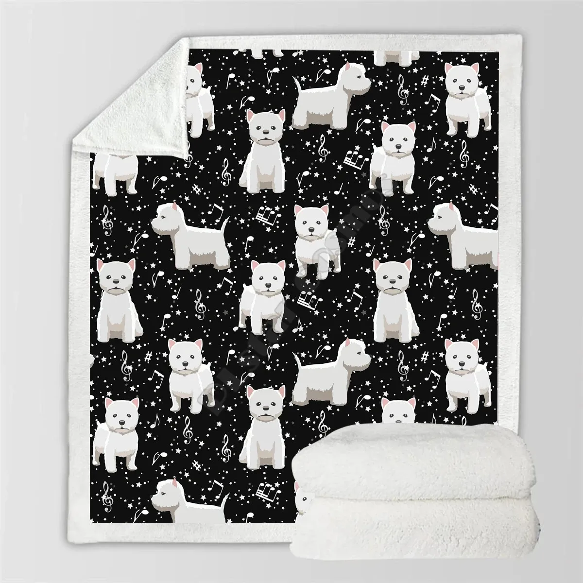 

Cute West Highland White Terrier Cozy Premiun Fleece Blanket 3D printed Sherpa Blanket on Bed Home Textiles