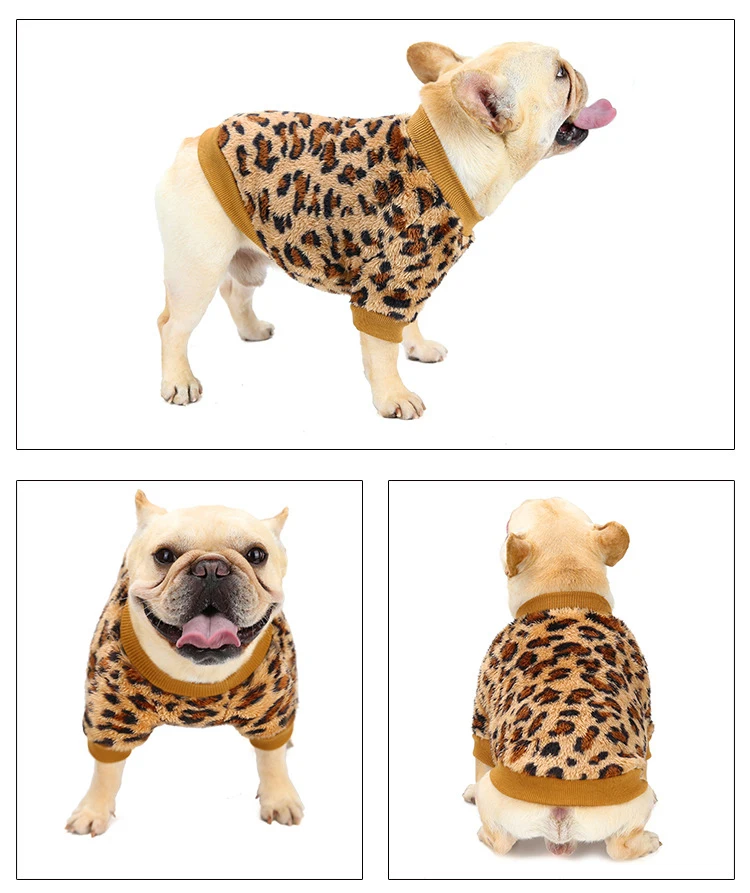 Elastic Dog Clothes Warm Dogs Clothes Pet Clothing Leopard Print Hoodies Sweater for French Bulldog Chihuahua York Clothing