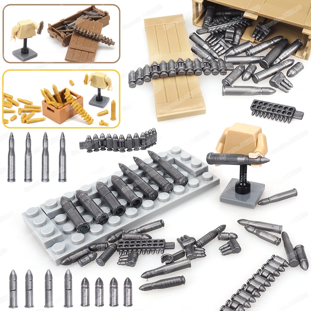 Bloques de construcción de balas de potencia de fuego militar, figuras de soldado de la Segunda Guerra Mundial, equipo de armas, modelo de ensamblaje, regalos de bricolaje, juguetes para niños