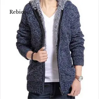 

Autumn Winter Men's Thick Sweatercoat Collar Zipper Sweater Coat Outerwear Winter Fleece Cashmere Liner Sweatersturn-Down Collar