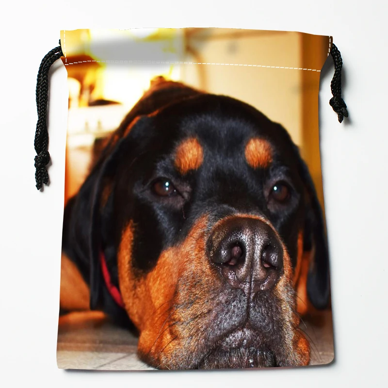 Custom Rottweiler Dog Animal Drawstring Bags Bright Color Printed Gift Bag Travel Pouch Storage Clothes 18x22cm Satin Fabric New