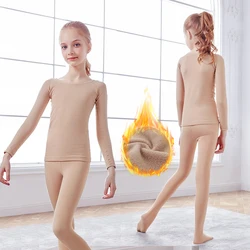 Girls Thermal Tracksuit Fleeced Underwear Set Winter Velvet Tops&Tights Clothing Set Kids Nude Leotards Sports Tracksuit