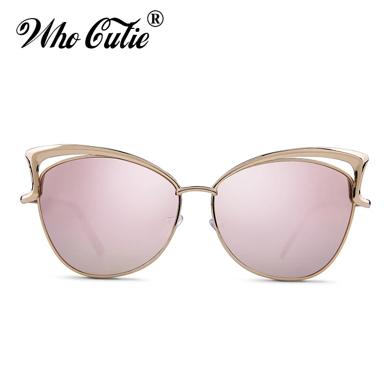 WHO CUTIE 2024 Oversized Cat Eye Sunglasses Women Brand Designer Retro Vintage Gold Pink Mirror Sun Glasses Female Shades OM807