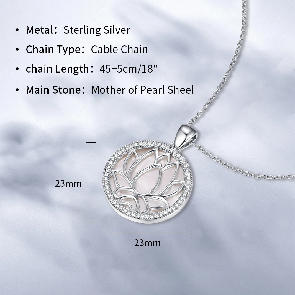 BONLAVIE White Fritillaria Lotus Design with Zircon Round Pendant 925 Silver Necklace Women Jewelry