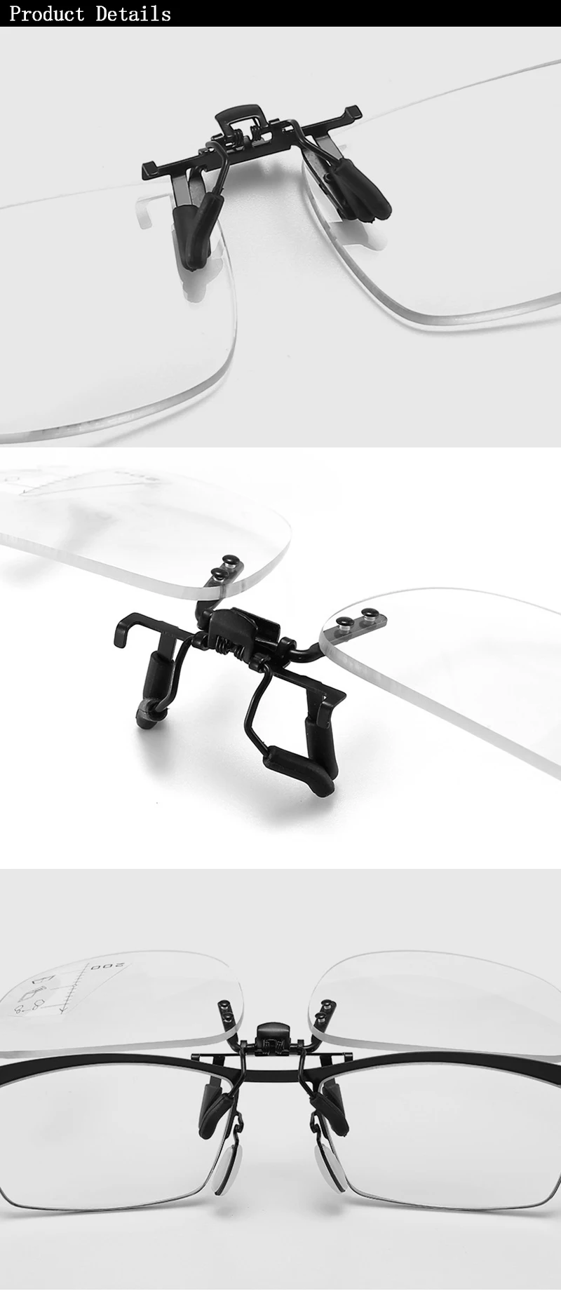 Clip-On-Lesebrille mit Vergrößerungsfunktion, Anti-Blaulicht, für Damen und Herren, zum Sehen in der Nähe und in der Ferne, Clip-Linsen, Presbyopie-Brille +1,0~+3,5 – Detail 8