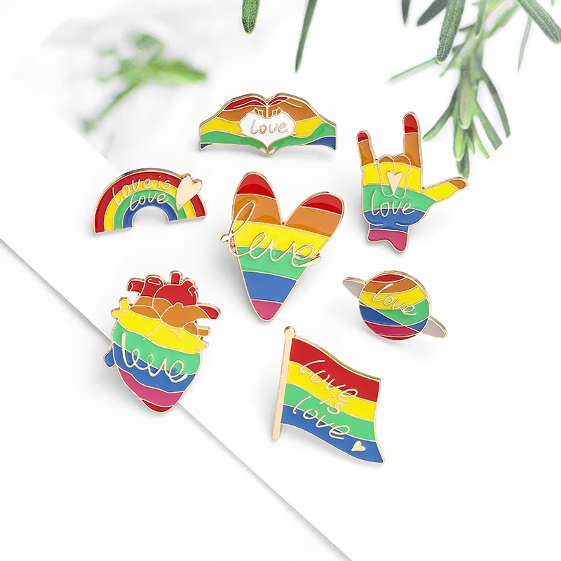 Cartoon Rainbow Brooch GLBT Heart Flag Love hand Enamel Pins Lesbians Gays Pride Badge Lover Friends Clothes Lapel Pin Gift