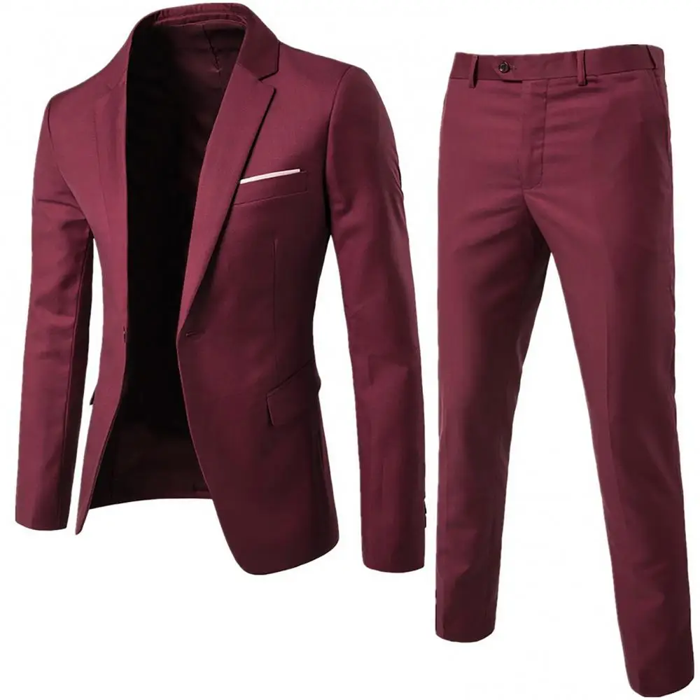 Traje de negocios de manga larga con solapa y botones para hombre, Blazer DE BODA ajustado, Color sólido, talla grande, Otoño, 2 unids/set