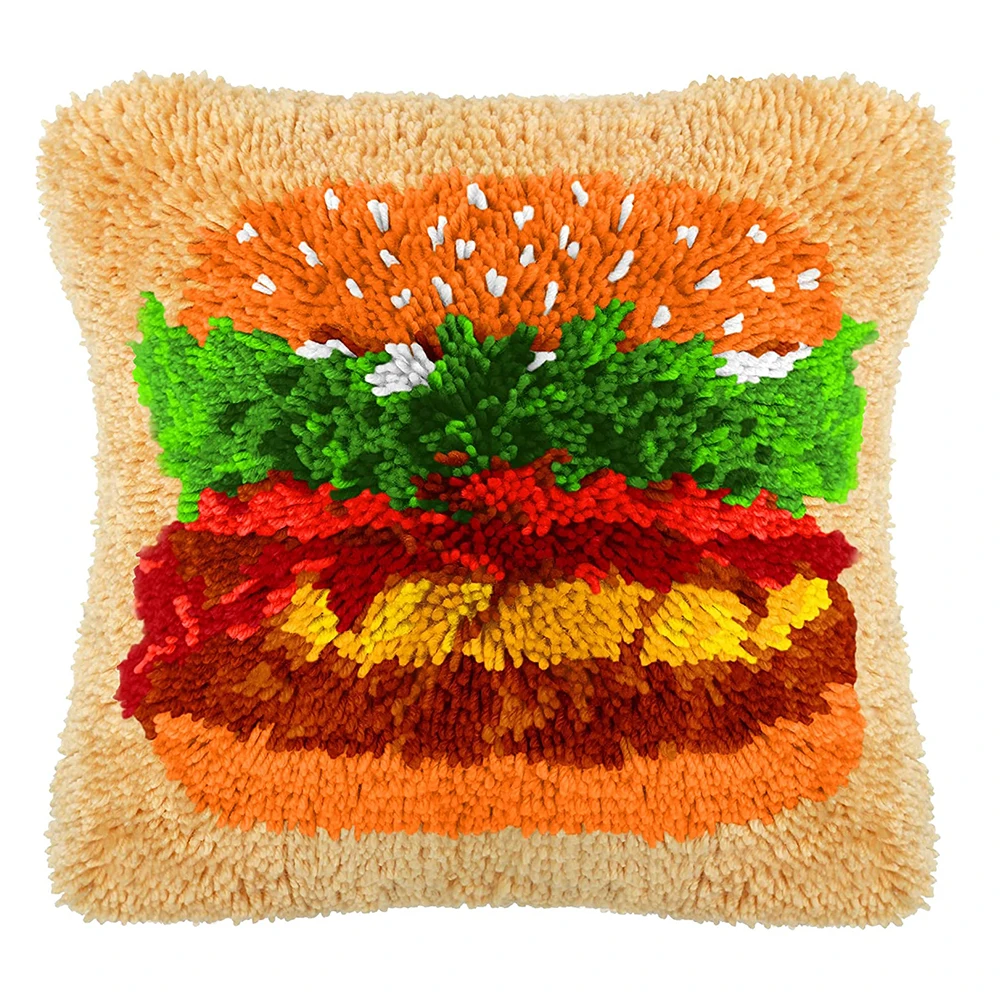 Latch Hook Kits for Adults Kids Color Printing Hamburger Pattern, Carpet Embroidery, for Embroidery, Hobby Craft Embroidery DIY