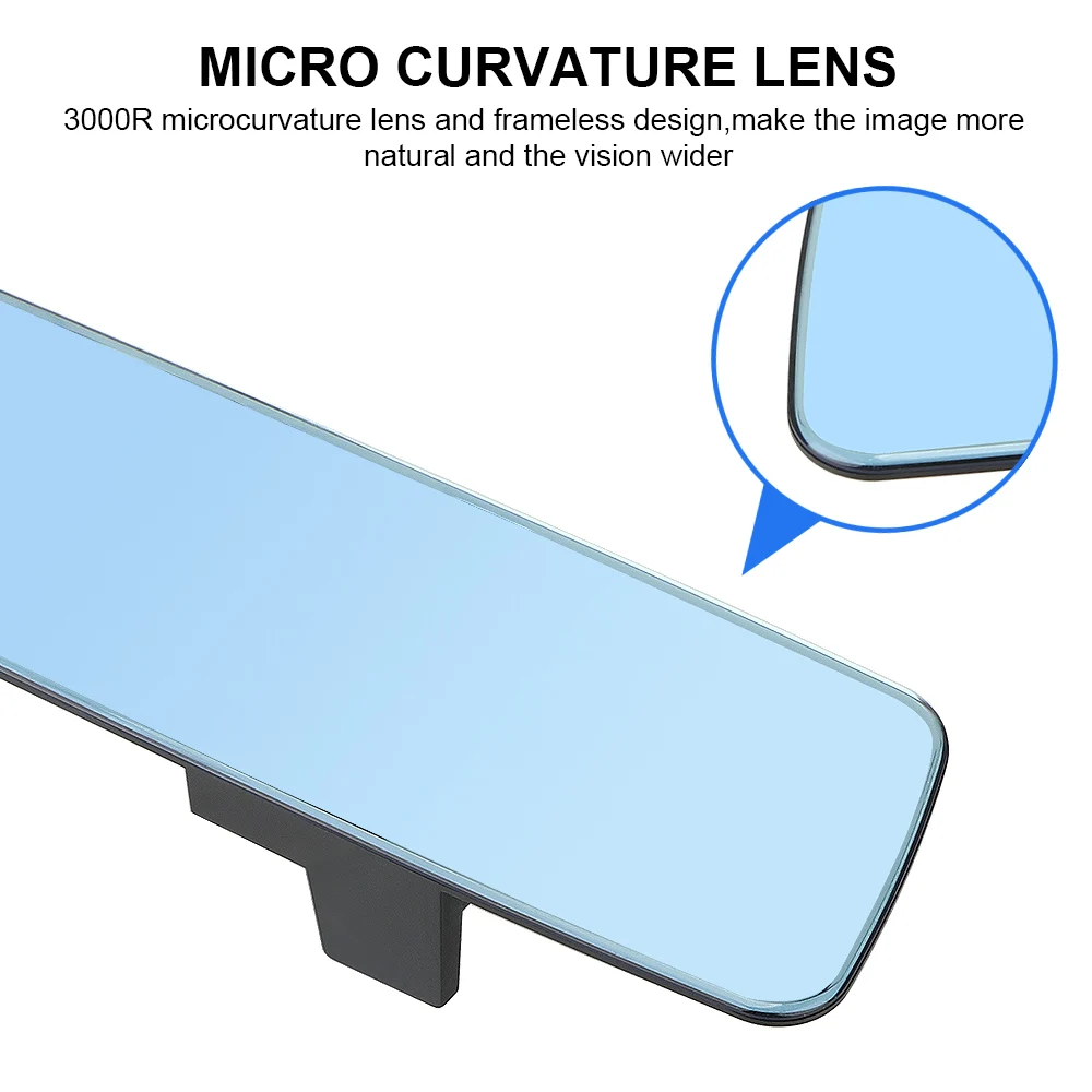 3000R Micro Curvature Lens 2.5D Full Creen HD Glass Anti-glare Wide-angle Blue Frameless Mirror Car Interior Rear View Mirror