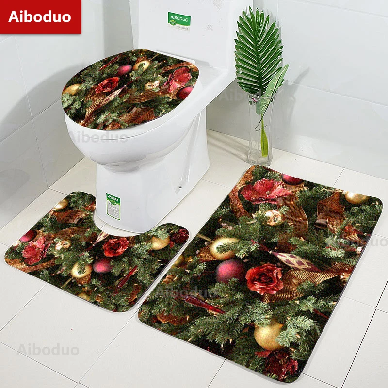 

Aiboduo Customizable 3pcs/set Toilet Lid Cover Set NonSlip Absorbent Carpet Bath Mat Christmas Warm Home Decoration Restroom Rug