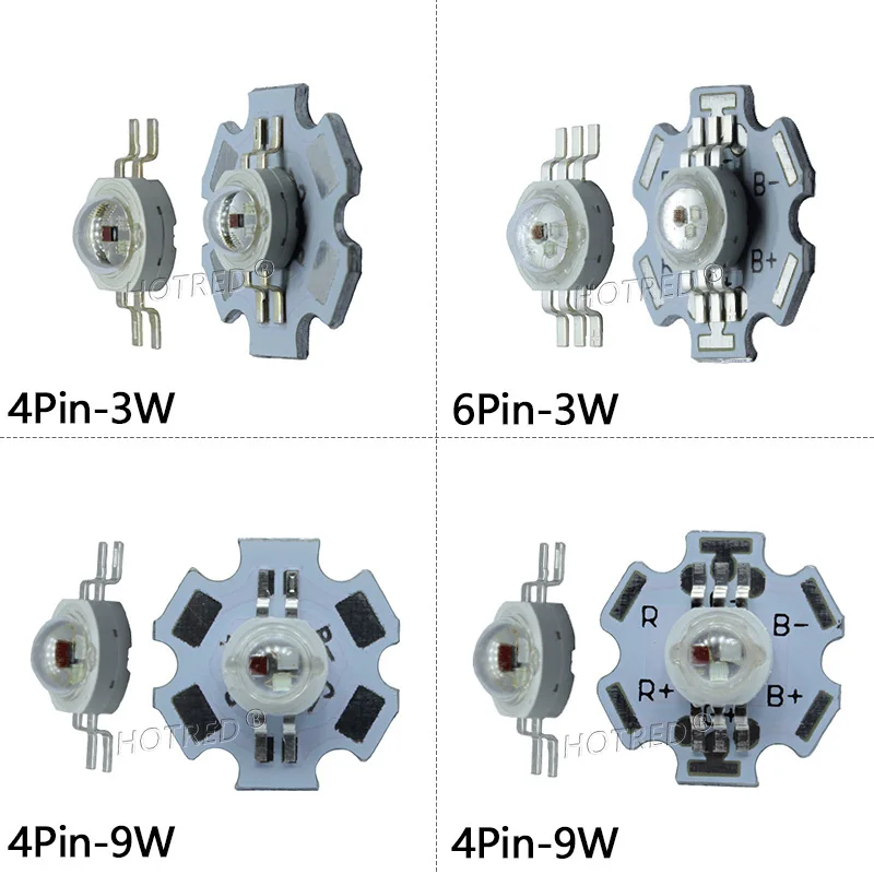 Super Bright 3W 9W RGB High Power LED Chip COB 1 3 W Watt Red Green Blue 4 6 Pin with PCB Full Color For Stage Light Beads