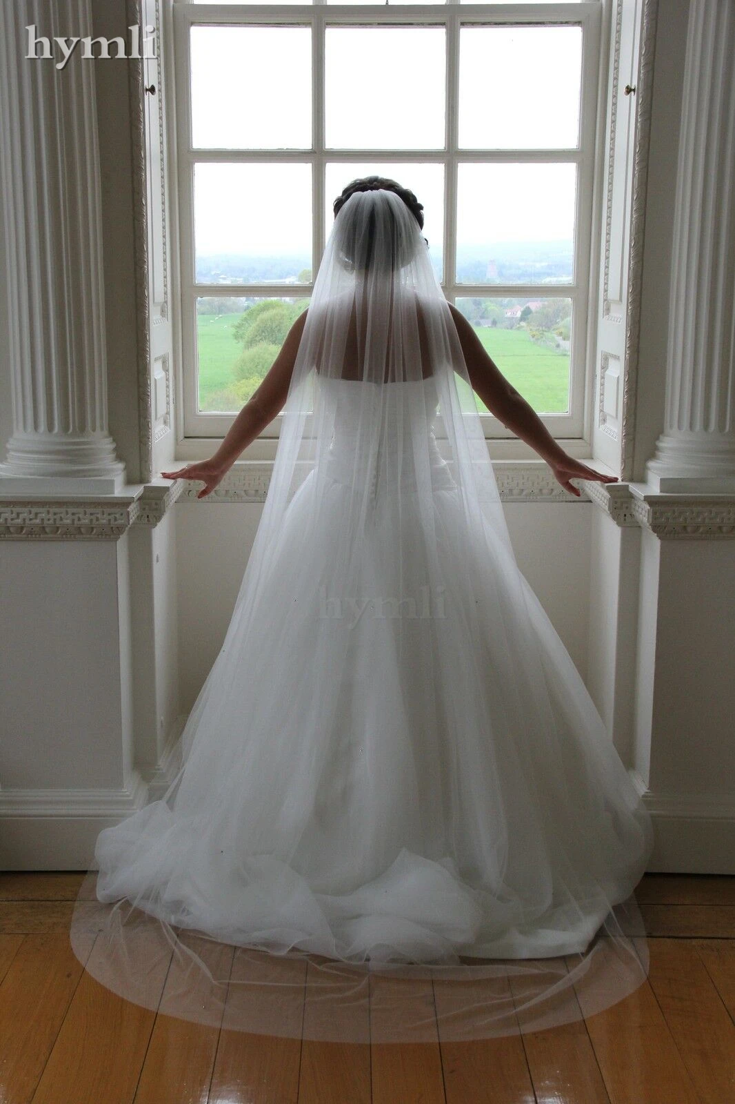 Elfenbein Weiß Lange Kapelle Bodenlangen 90 "Diamant-tabellen-streuung Kristall Hochzeit Braut Schleier Schnittkante Metall Kamm