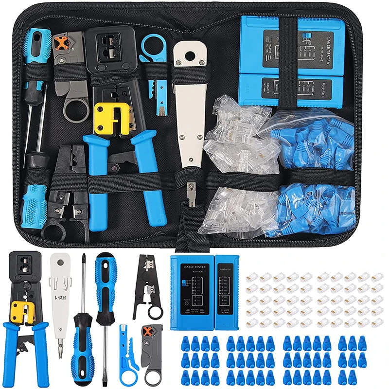 HTOC RJ45 Crimping Tool Set For RJ11/RJ12/CAT5/CAT6/Cat5e LAN Cable Network Repair Set With Wire Connector Stripper Cutter