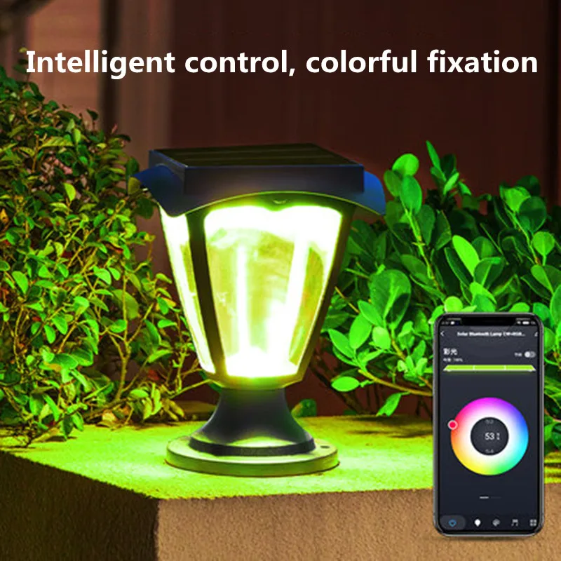 Smart APP Control Solar LED Light Outdoor Pillar Lights Column Head Lamps Decorative Home Gate Column Wall Villa Courtyard Lamp