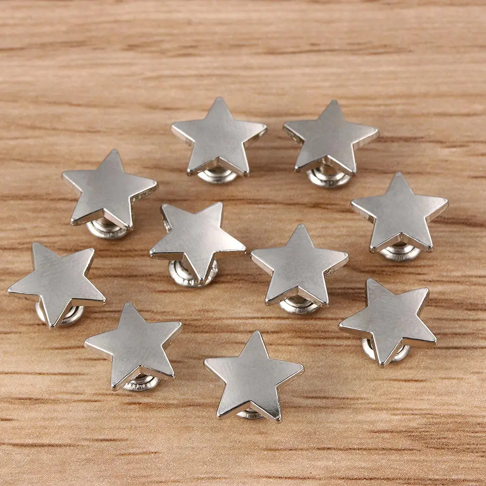 10sets(20pcs) Metal Stars Rivets DIY Clothing Bag Shoes Crafts Decor Supplies Garment Sewing Glass Drill Nail Button 9/12mm