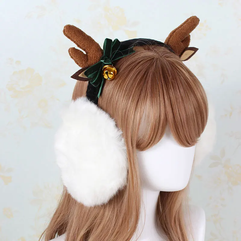 

Little deer horn bow bells earmuffs manual express folding ear cover their ears warm earmuffs